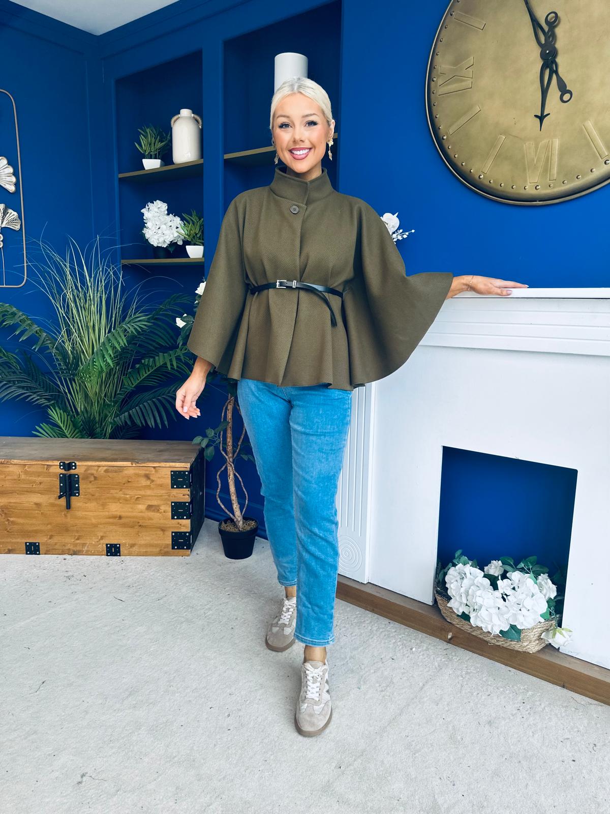 Ruth Belted Cape Khaki