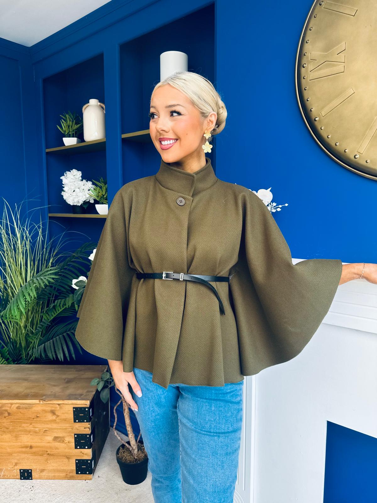 Ruth Belted Cape Khaki