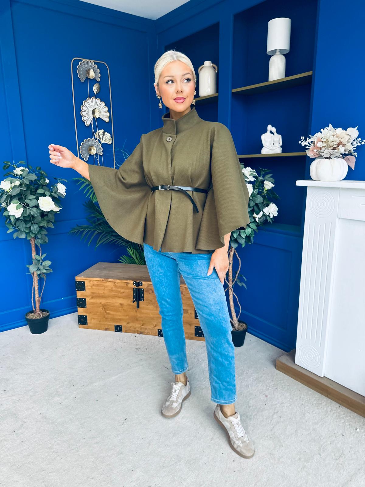Ruth Belted Cape Khaki