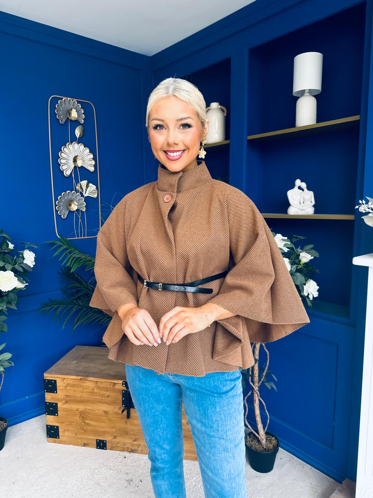 Ruth Belted Cape Camel