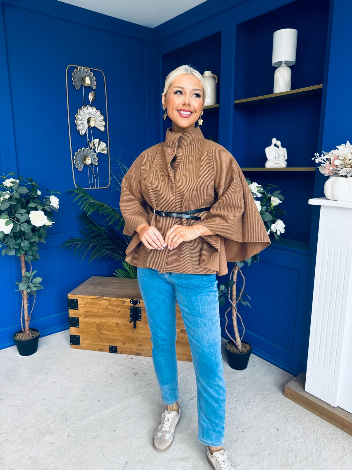 Ruth Belted Cape Camel