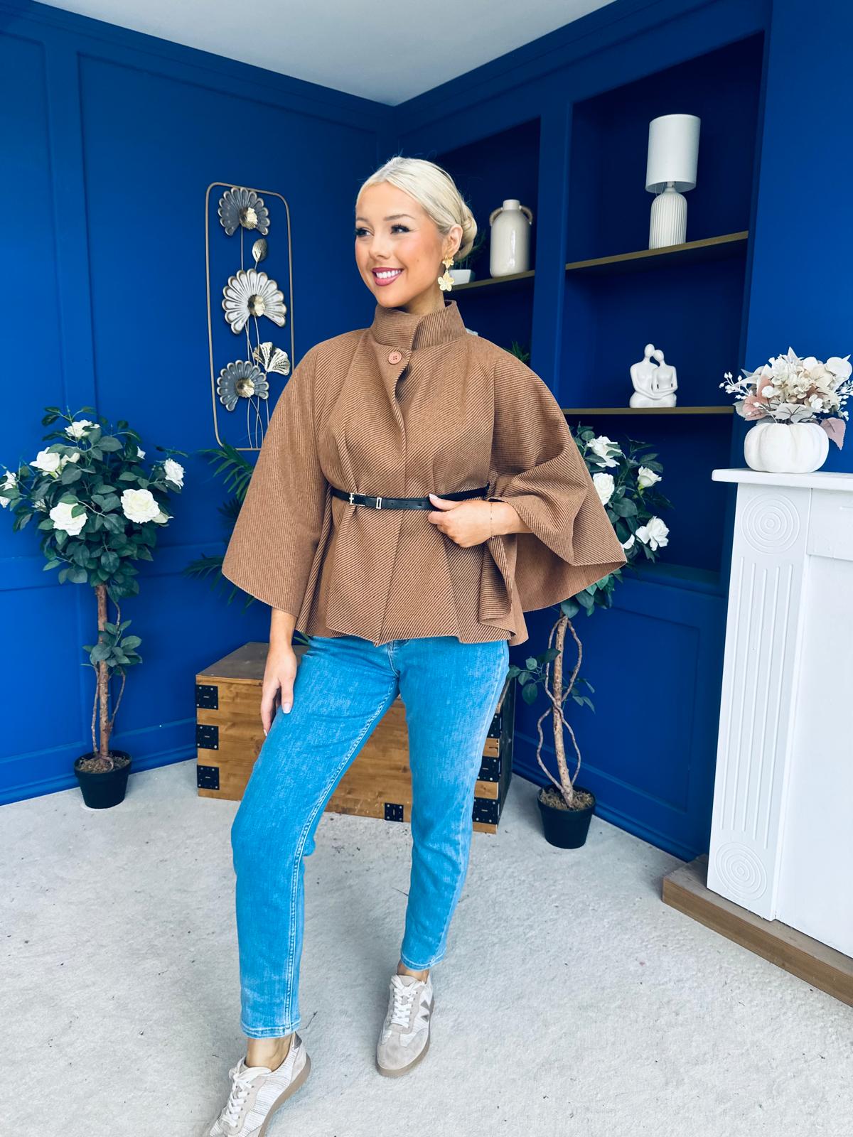 Ruth Belted Cape Camel