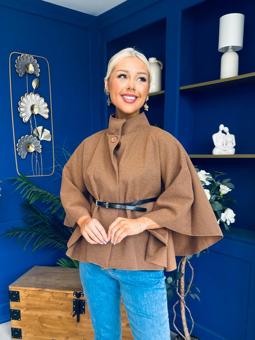 Ruth Belted Cape Camel