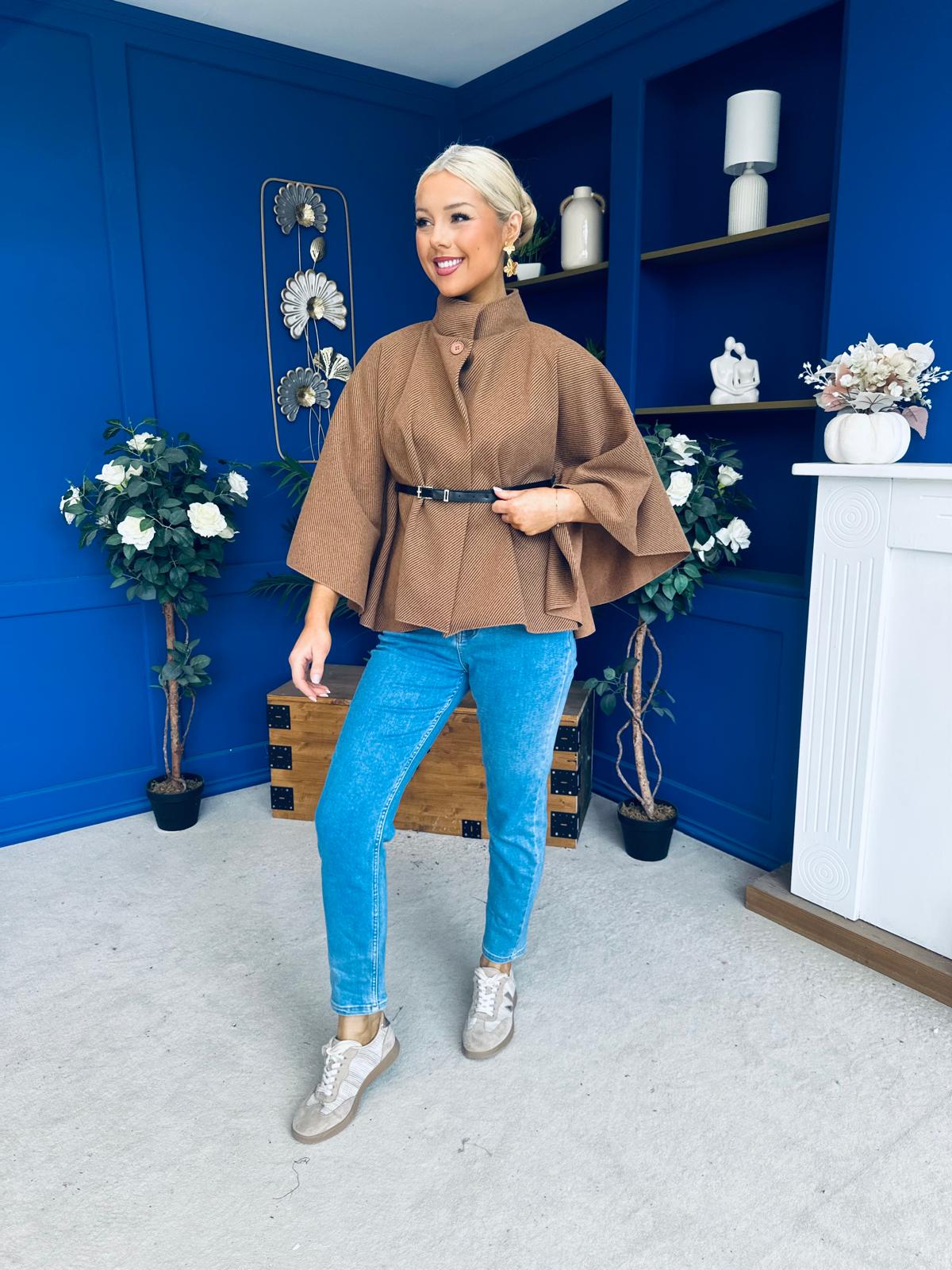 Ruth Belted Cape Camel