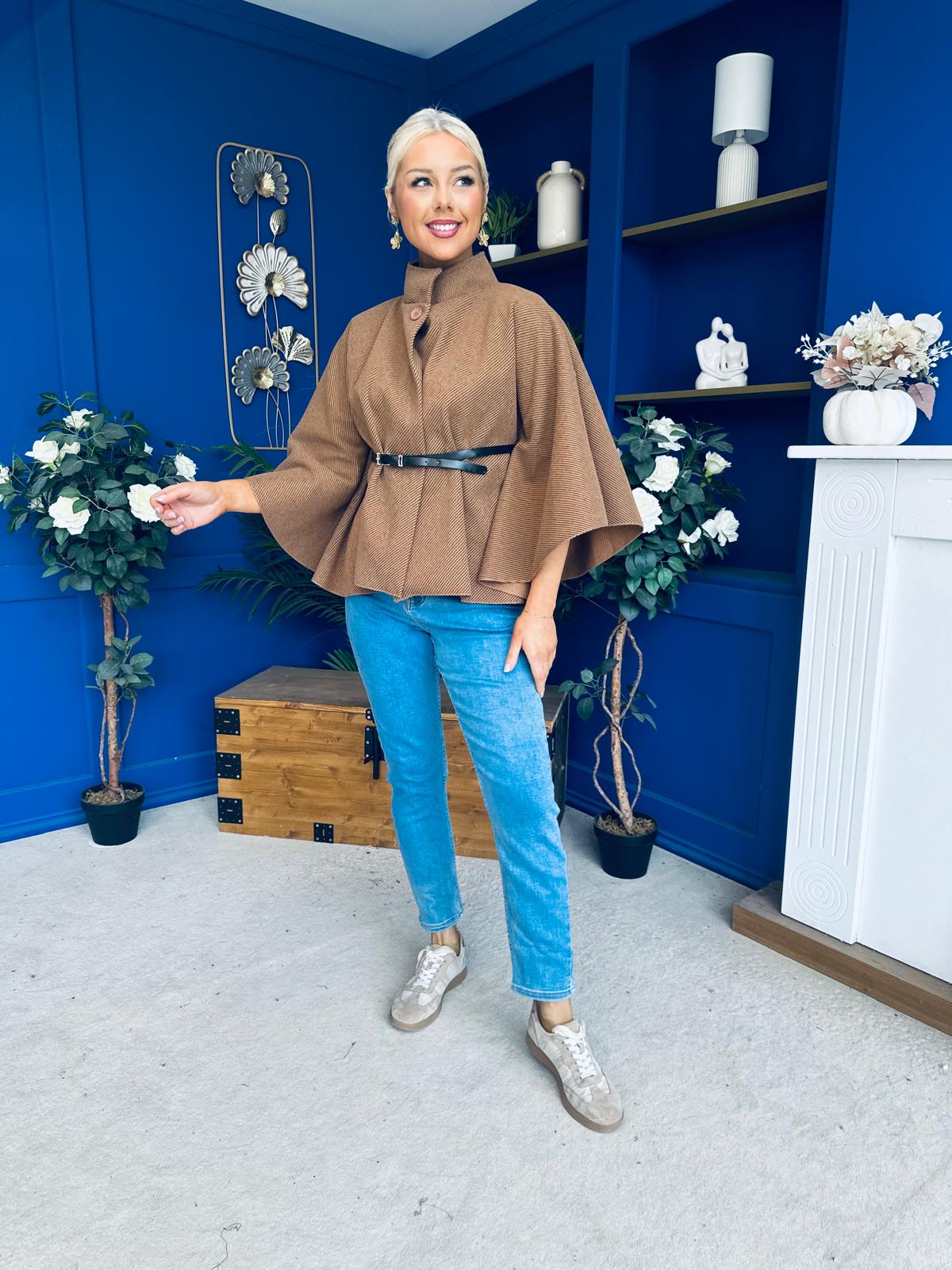 Ruth Belted Cape Camel