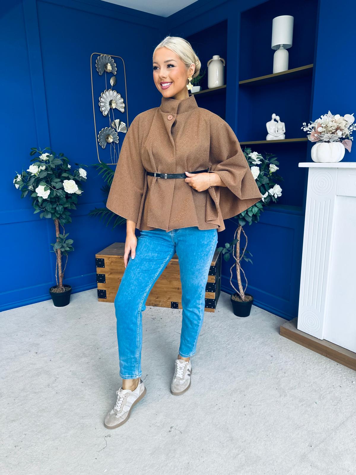 Ruth Belted Cape Camel