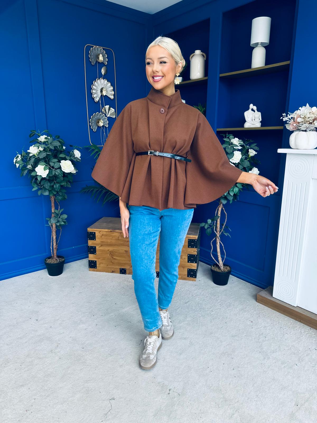 Ruth Belted Cape Chocolate