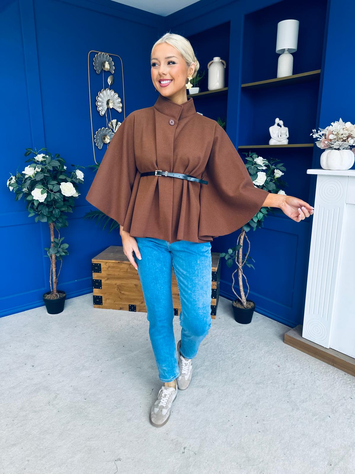 Ruth Belted Cape Chocolate