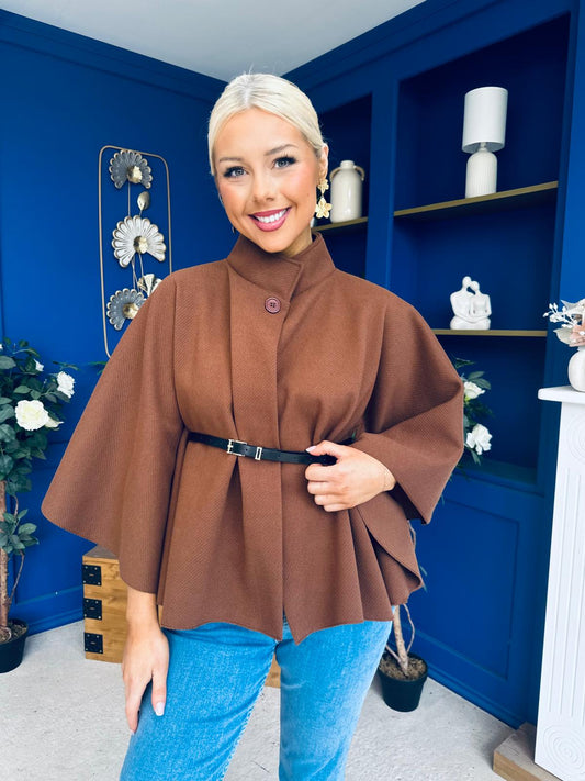 Ruth Belted Cape Chocolate