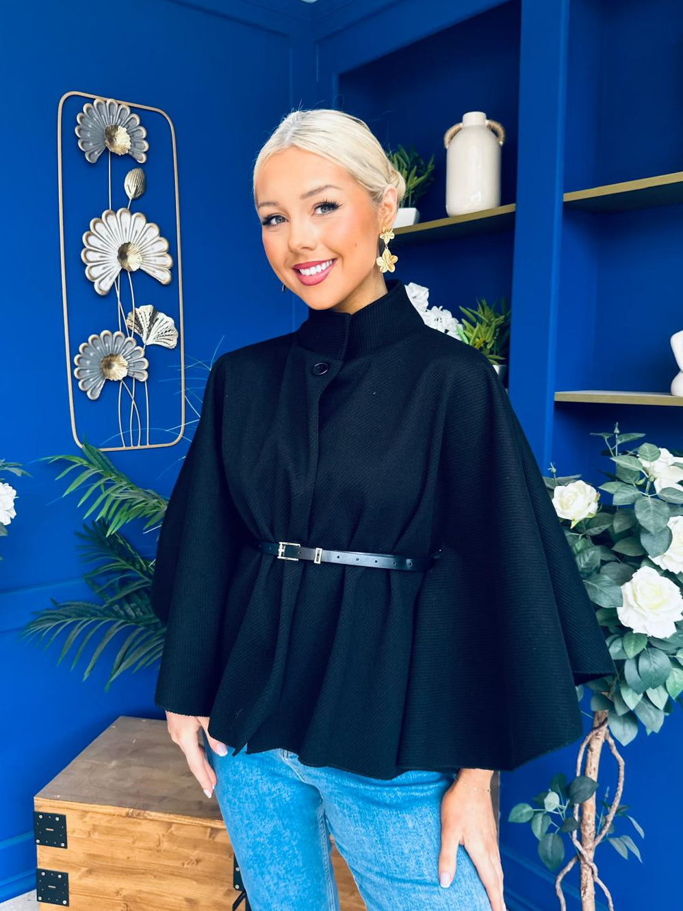 Ruth Belted Cape Black