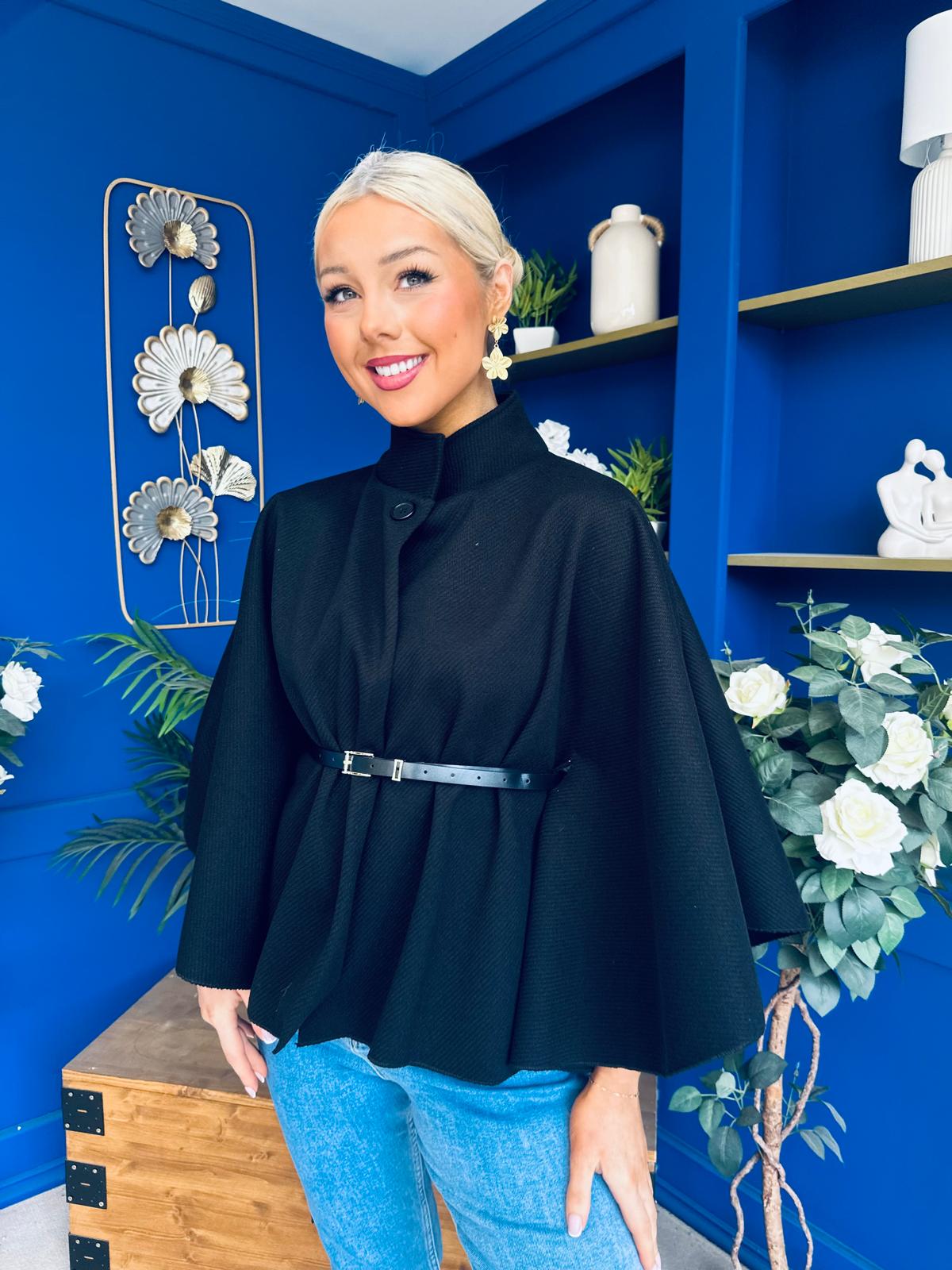Ruth Belted Cape Black