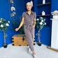 Marissa Short Sleeve Denim Jumpsuit Chocolate