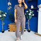 Marissa Short Sleeve Denim Jumpsuit Chocolate