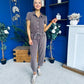 Marissa Short Sleeve Denim Jumpsuit Chocolate