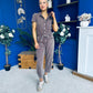 Marissa Short Sleeve Denim Jumpsuit Chocolate