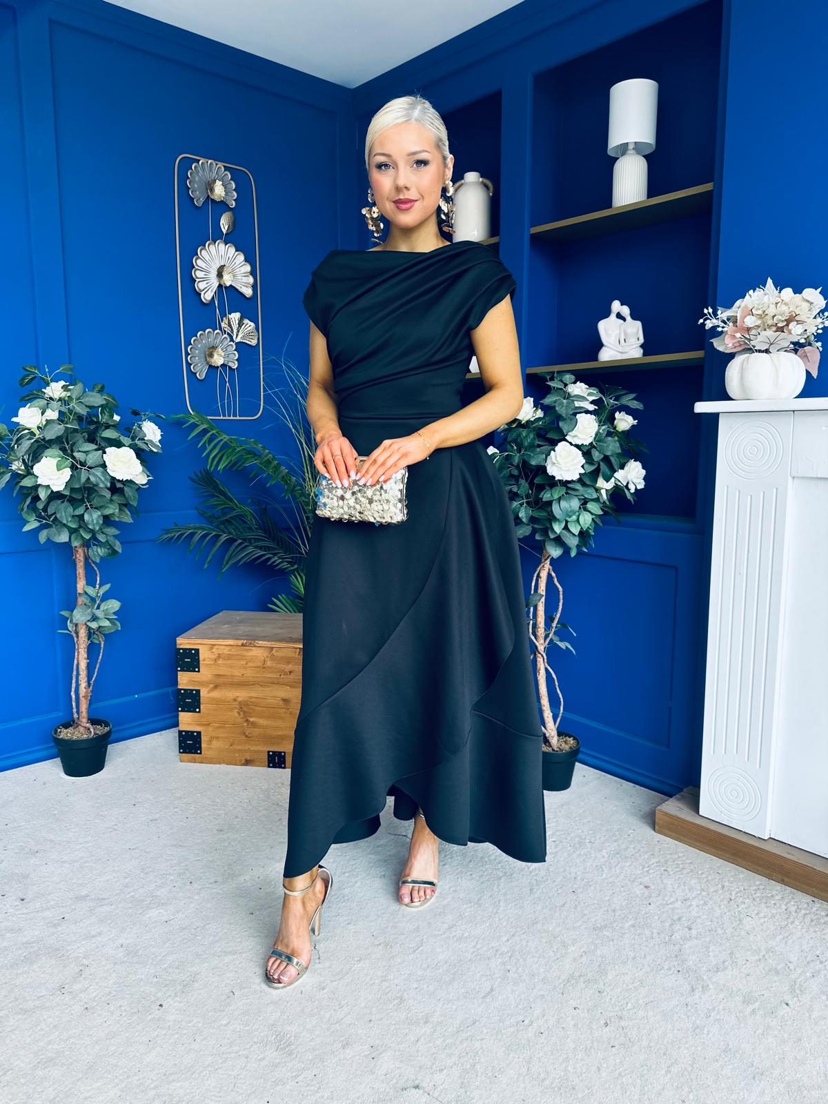 Florie Frill Wrap Maxi Dress Black