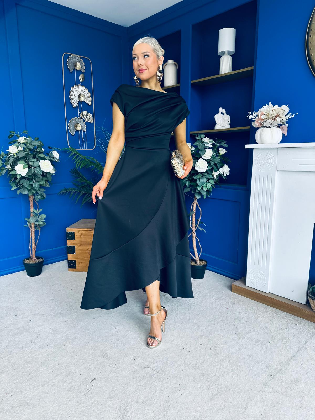 Florie Frill Wrap Maxi Dress Black