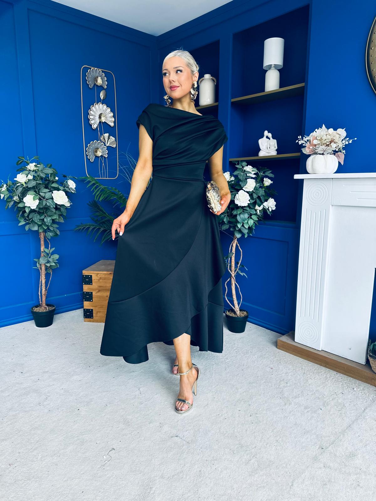 Florie Frill Wrap Maxi Dress Black