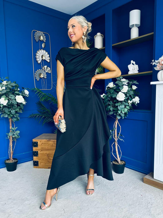 Florie Frill Wrap Maxi Dress Black
