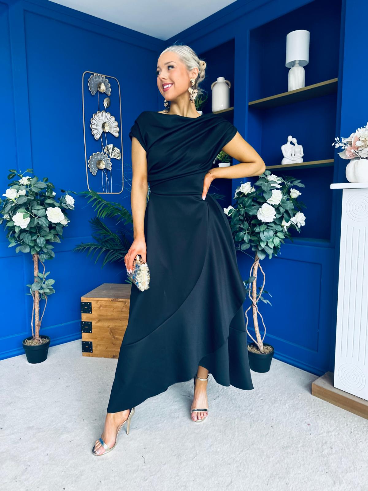 Florie Frill Wrap Maxi Dress Black