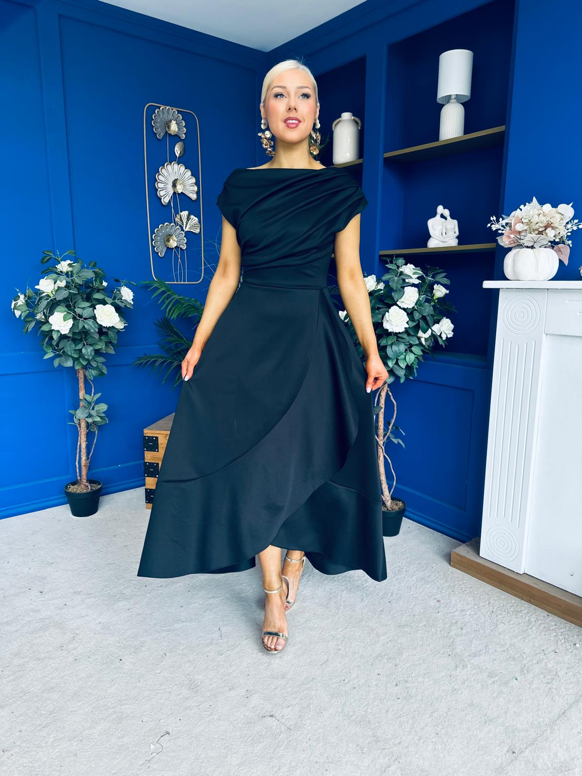 Florie Frill Wrap Maxi Dress Black