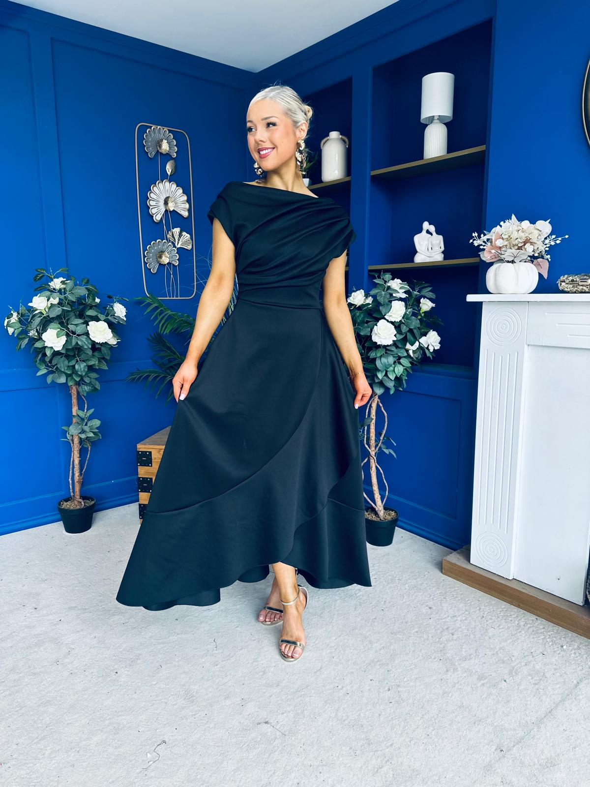 Florie Frill Wrap Maxi Dress Black