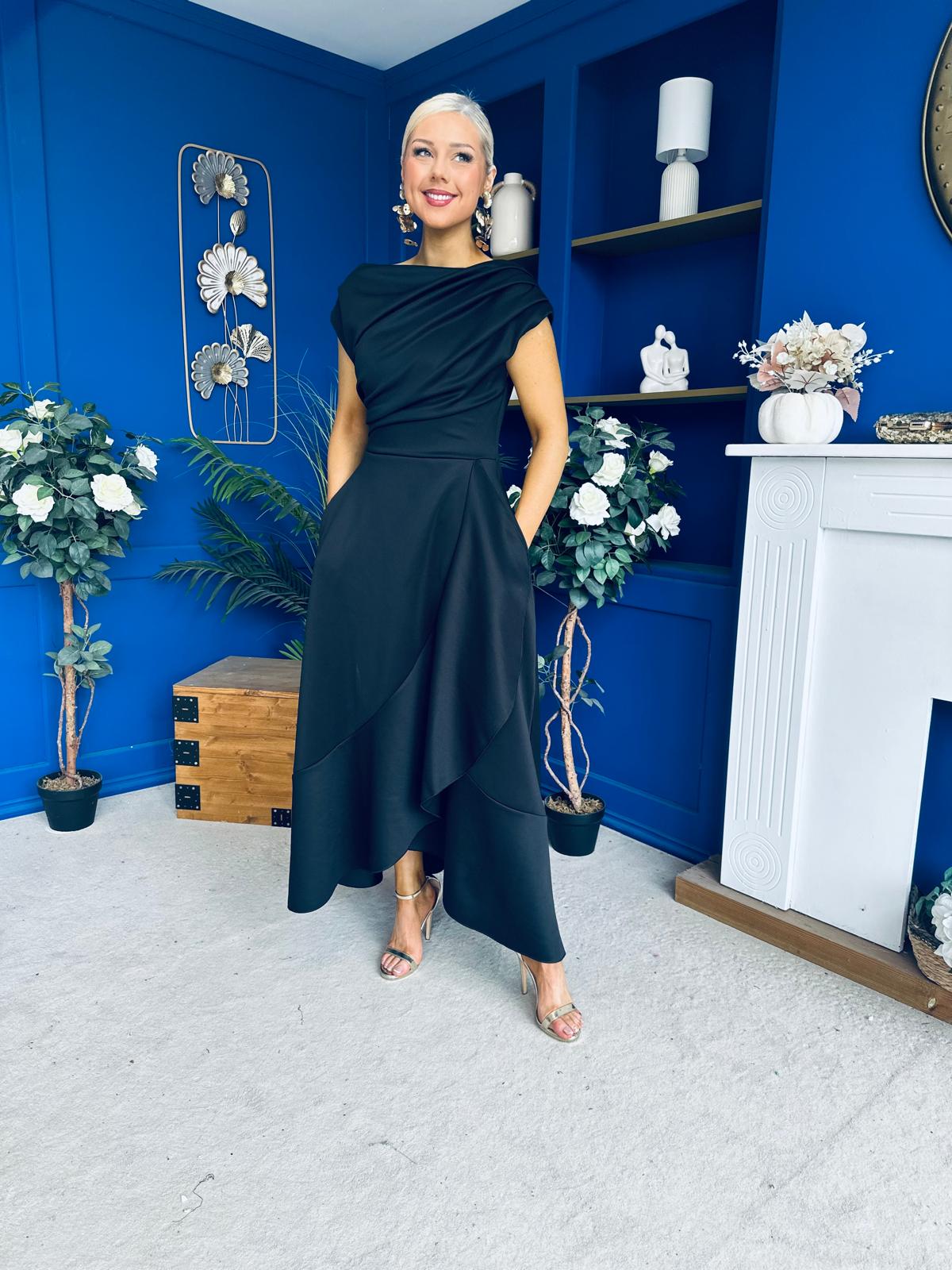Florie Frill Wrap Maxi Dress Black