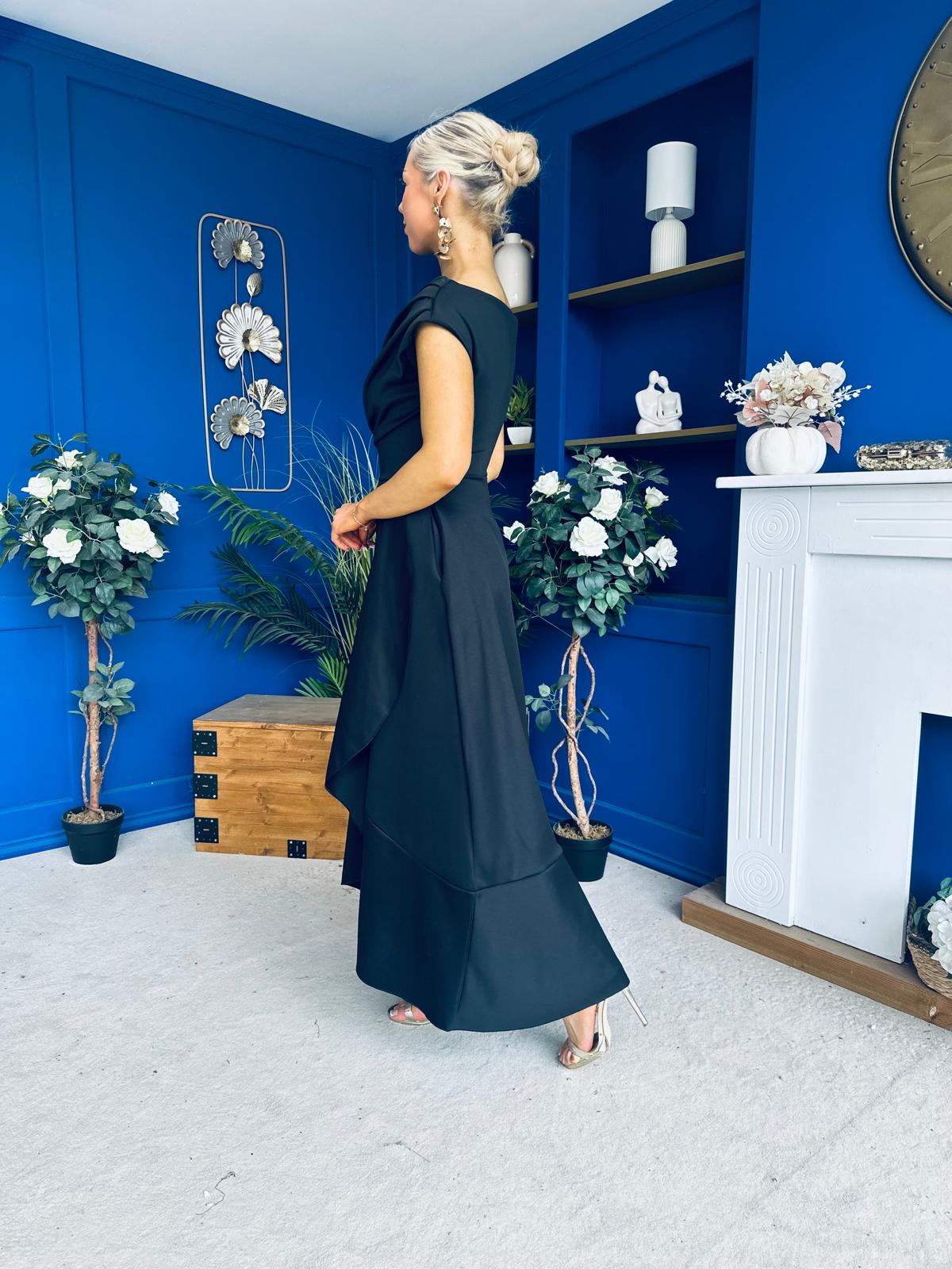 Florie Frill Wrap Maxi Dress Black