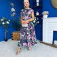 Breffy Asymmetric Neckline Skater Midi Floral Vintage Berry