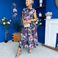 Breffy Asymmetric Neckline Skater Midi Floral Vintage Berry