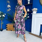 Breffy Asymmetric Neckline Skater Midi Floral Vintage Berry