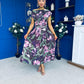 Breffy Asymmetric Neckline Skater Midi Floral Vintage Berry