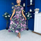 Breffy Asymmetric Neckline Skater Midi Floral Vintage Berry