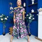 Breffy Asymmetric Neckline Skater Midi Floral Vintage Berry