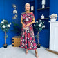 Breffy Asymmetric Neckline Skater Midi Floral Cranberry