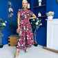 Breffy Asymmetric Neckline Skater Midi Floral Cranberry