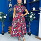 Breffy Asymmetric Neckline Skater Midi Floral Cranberry