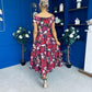 Breffy Asymmetric Neckline Skater Midi Floral Cranberry