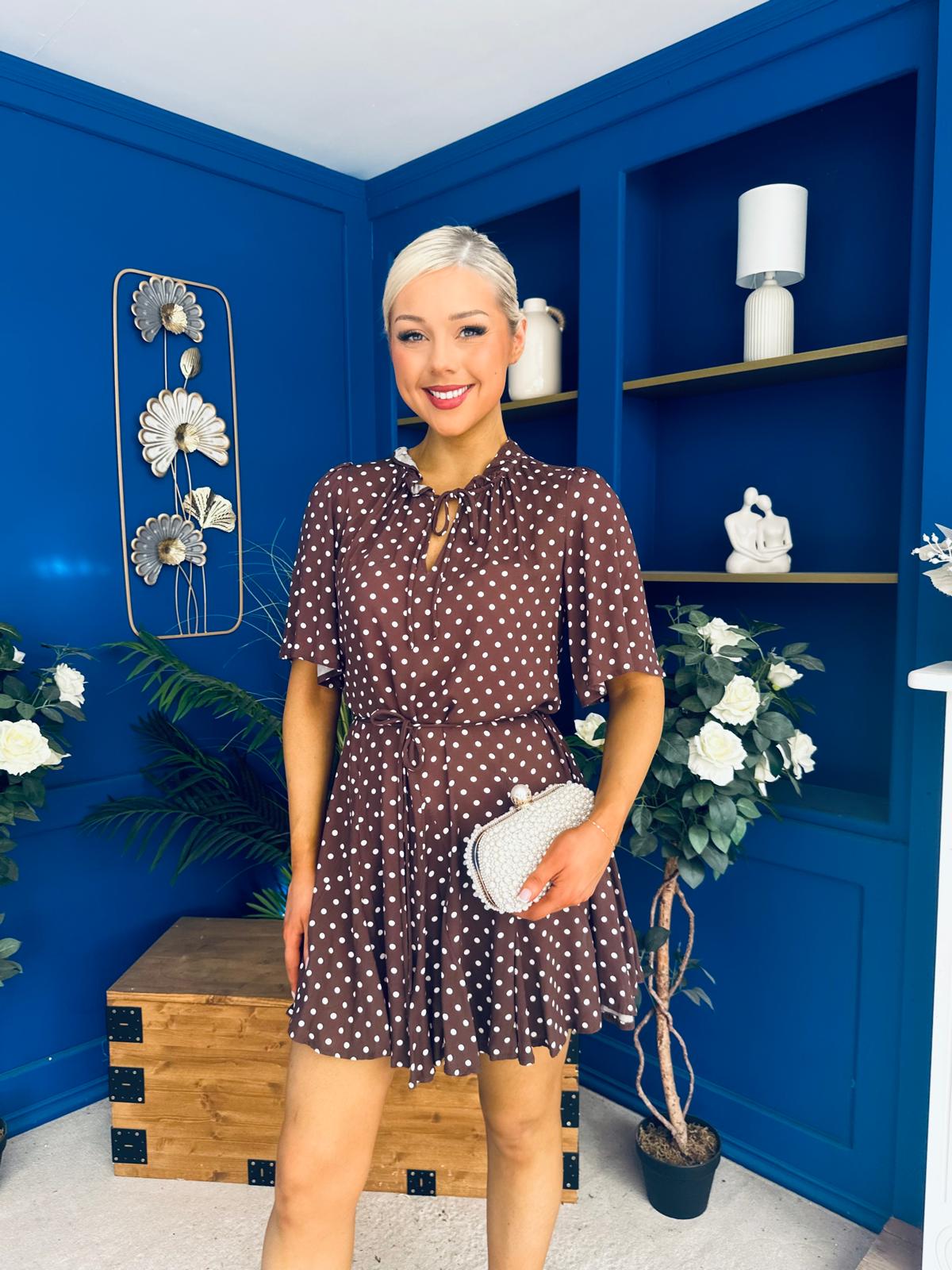 Danielle Detailed Mini Dress Polka Coffee