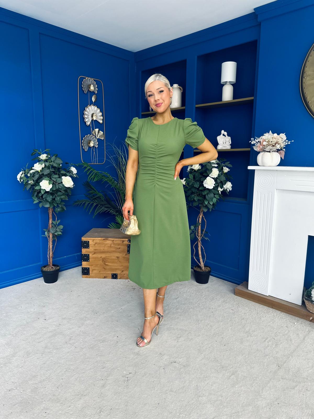 Chloe Gathered Detail Midi Dress Green