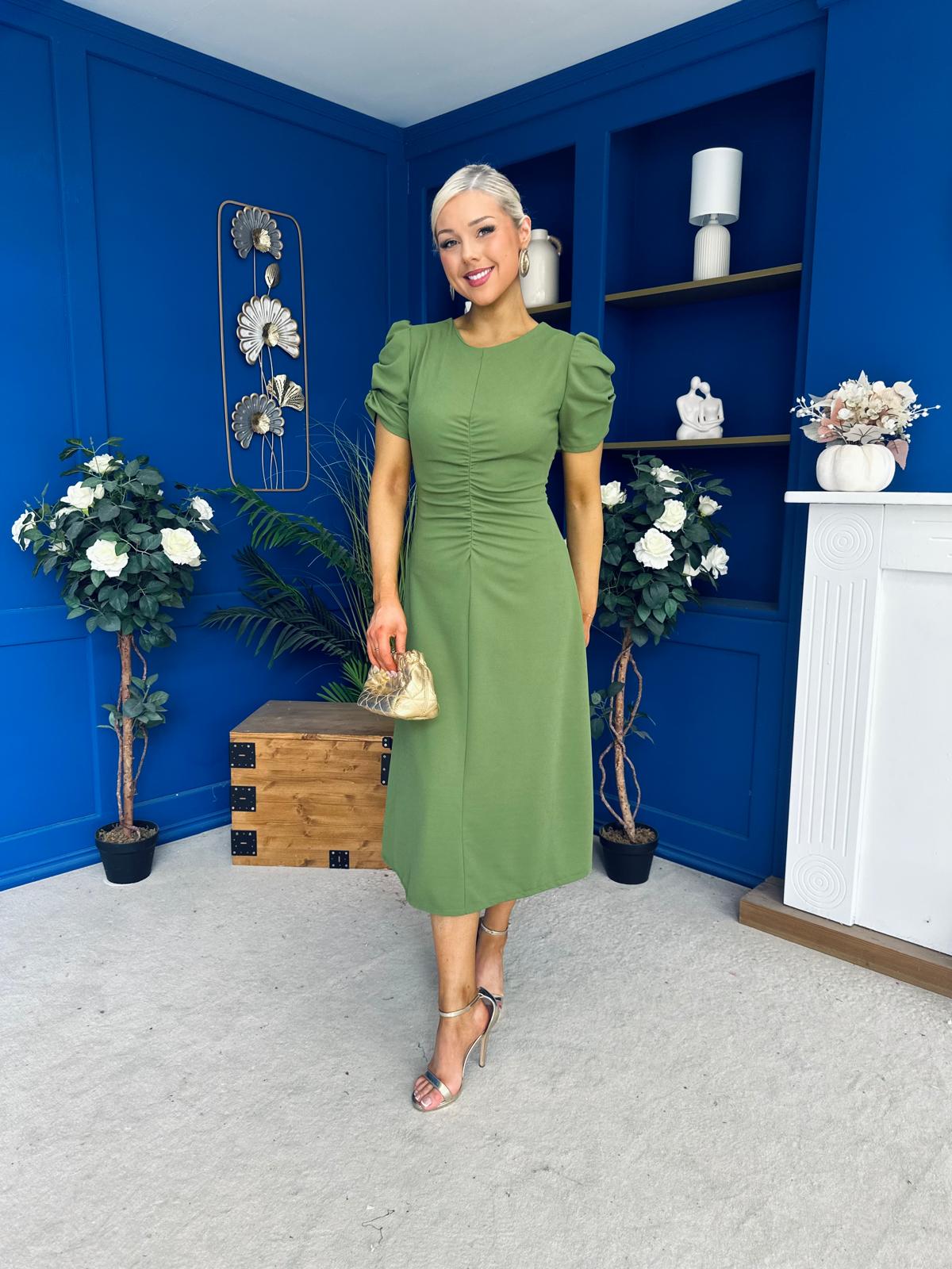 Chloe Gathered Detail Midi Dress Green