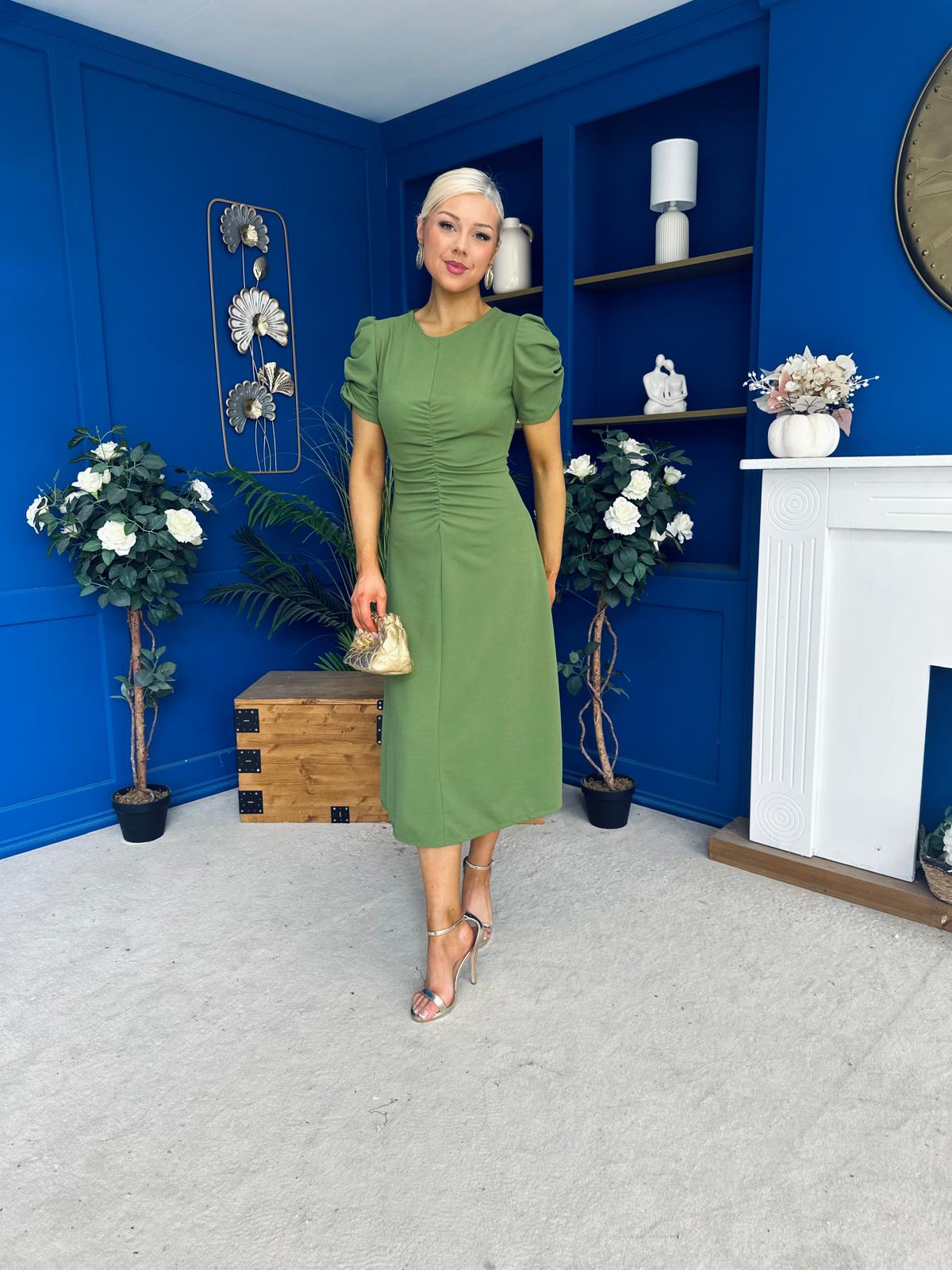 Chloe Gathered Detail Midi Dress Green