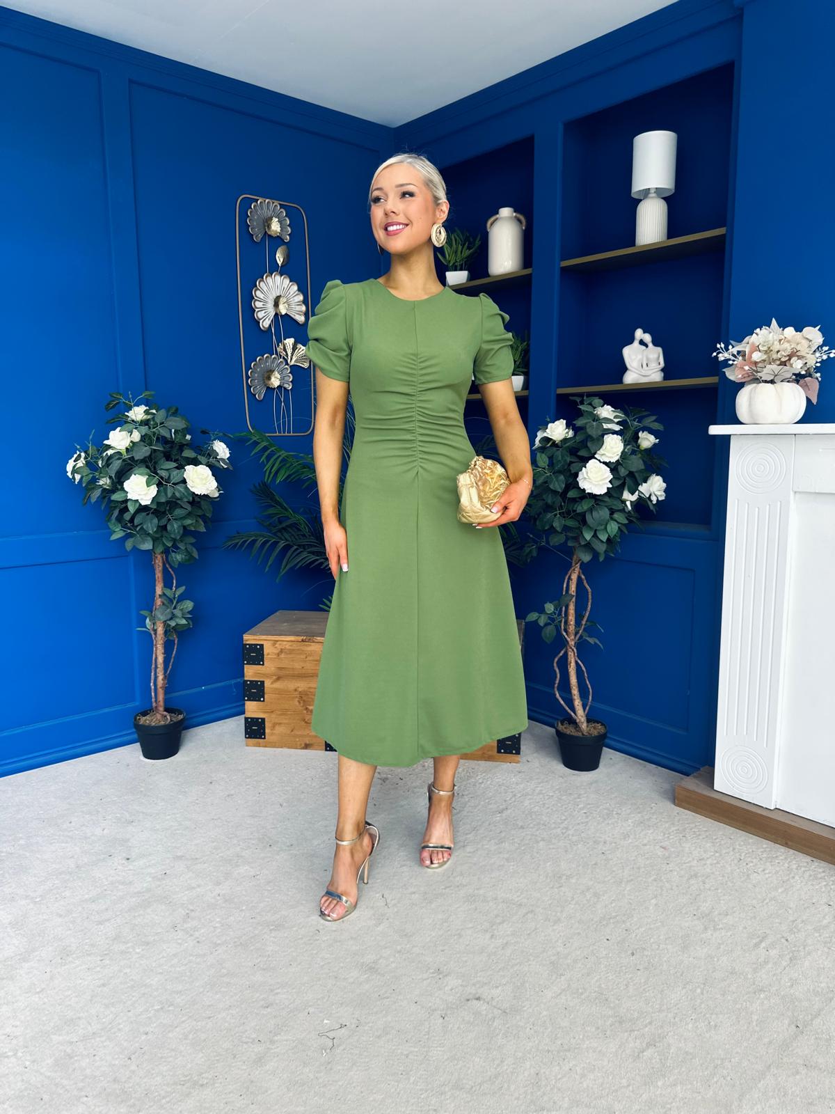 Chloe Gathered Detail Midi Dress Green