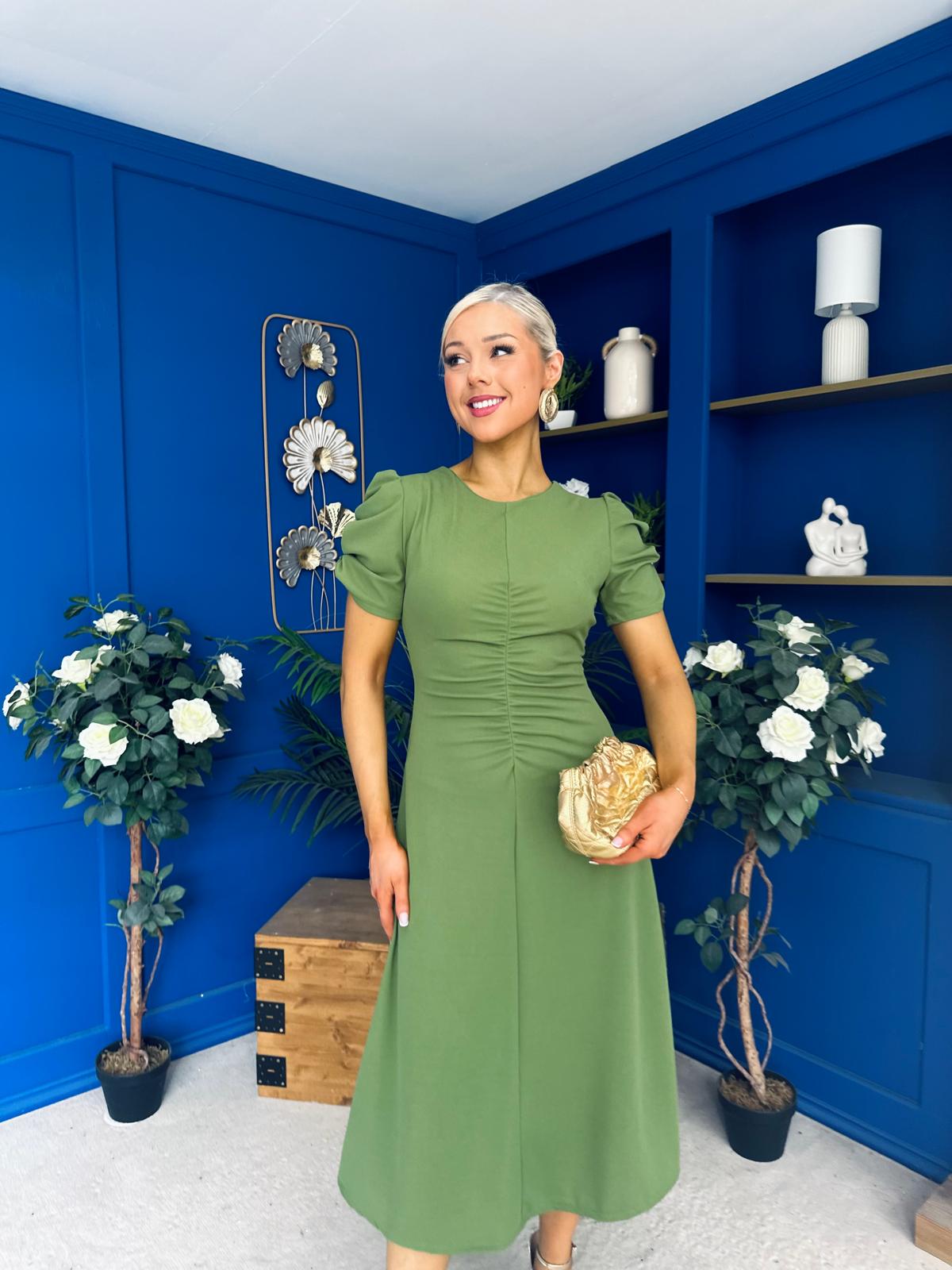 Chloe Gathered Detail Midi Dress Green