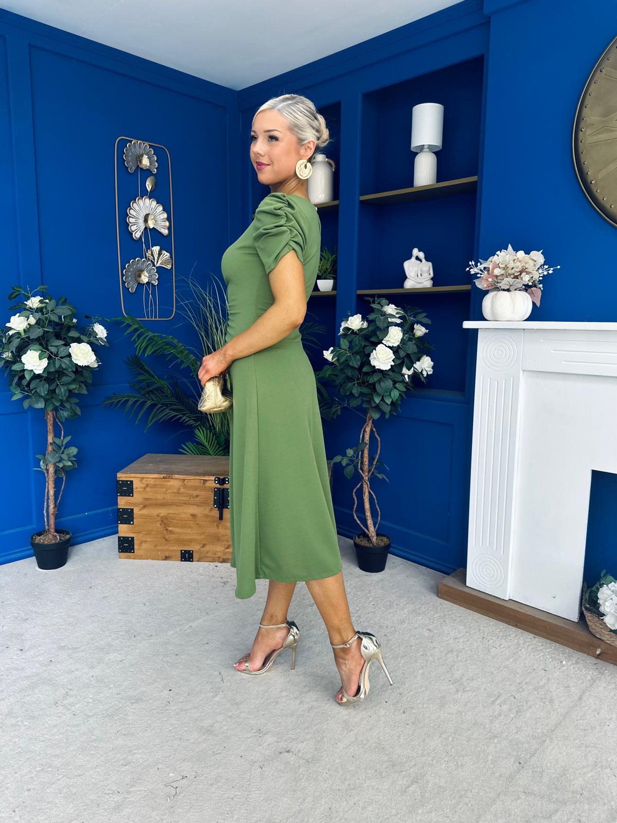 Chloe Gathered Detail Midi Dress Green