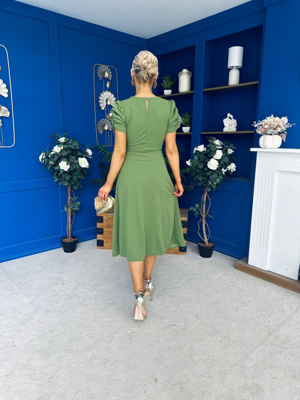 Chloe Gathered Detail Midi Dress Green