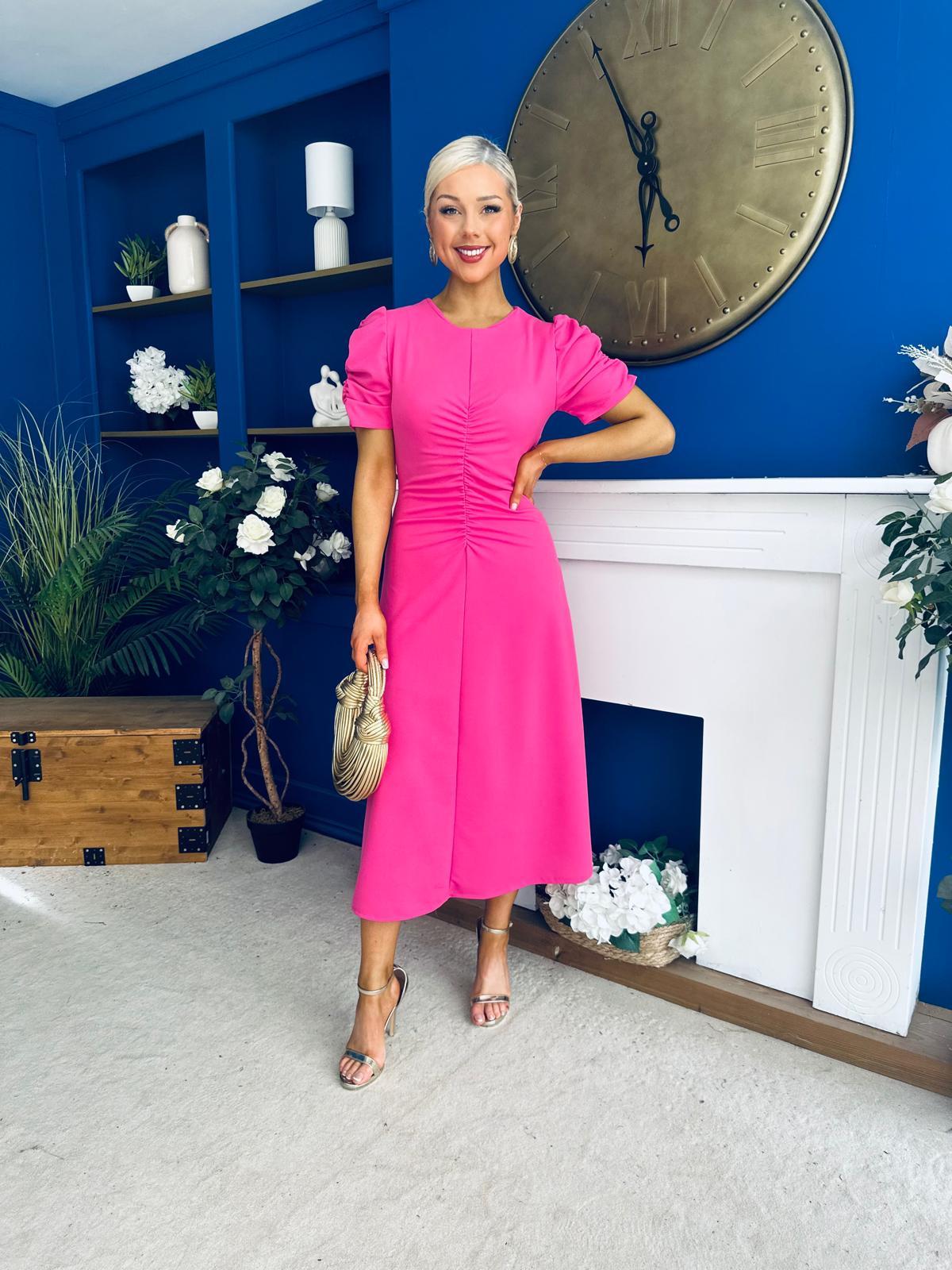 Chloe Gathered Detail Midi Dress Pink