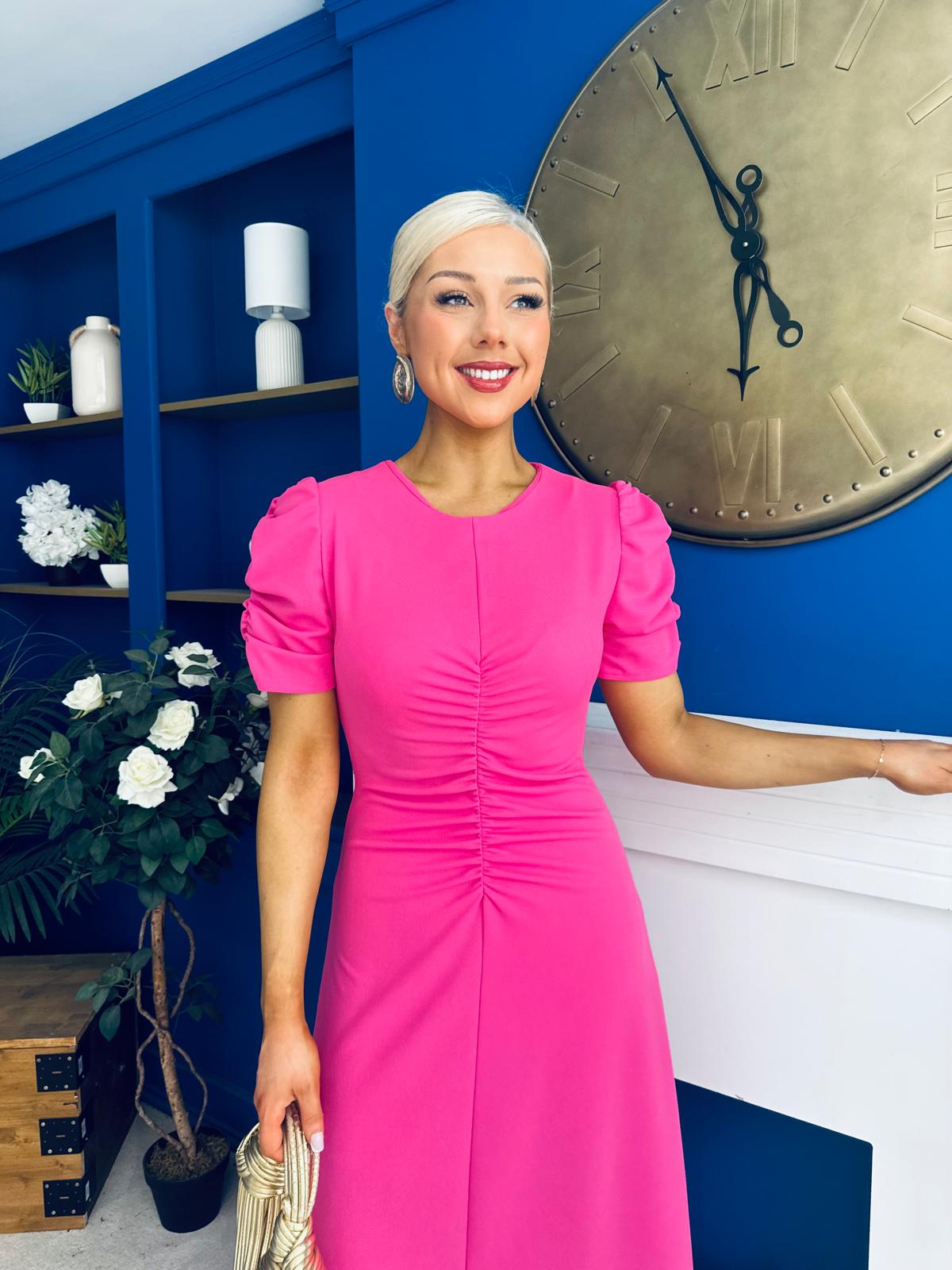 Chloe Gathered Detail Midi Dress Pink