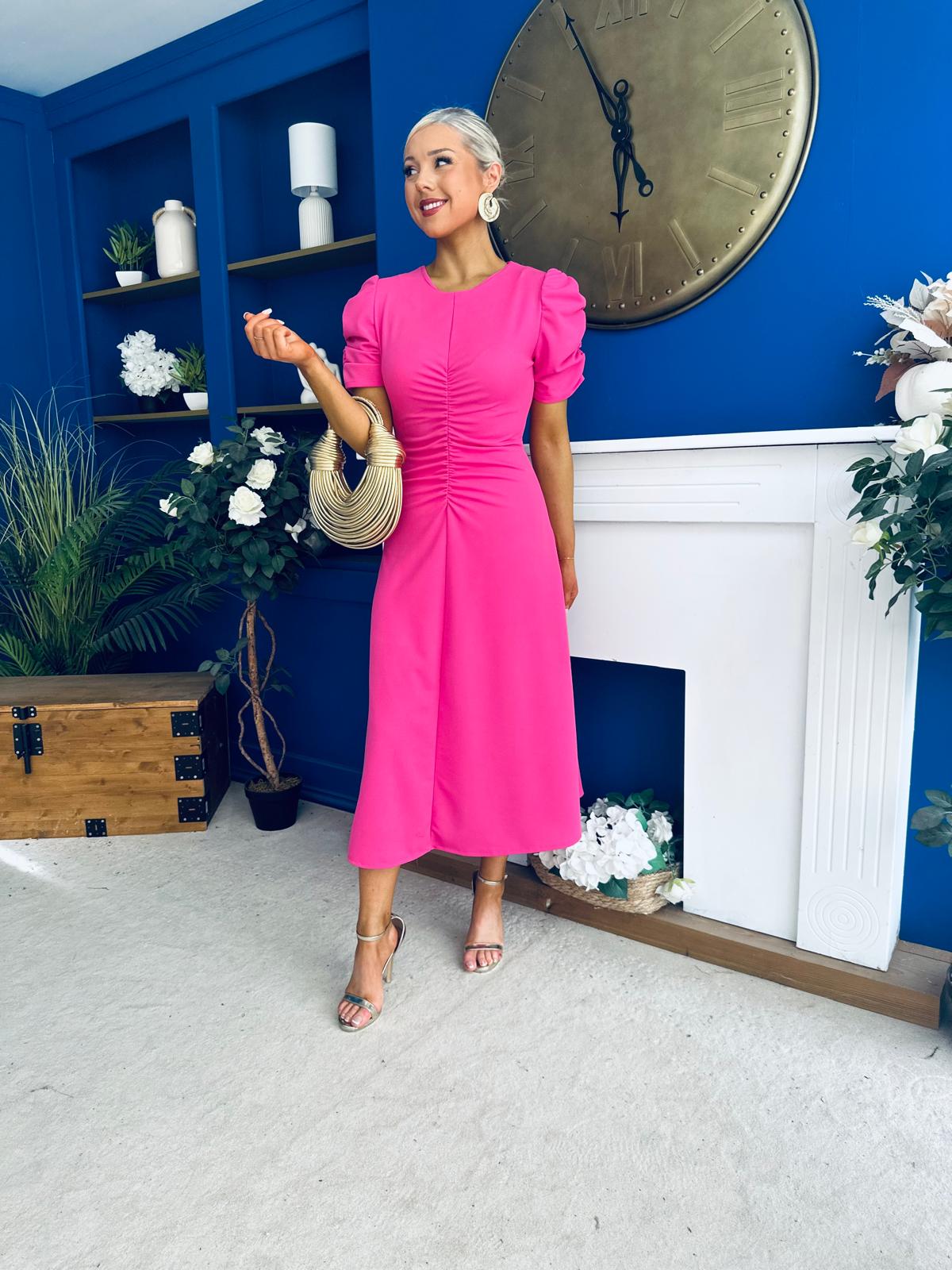 Chloe Gathered Detail Midi Dress Pink