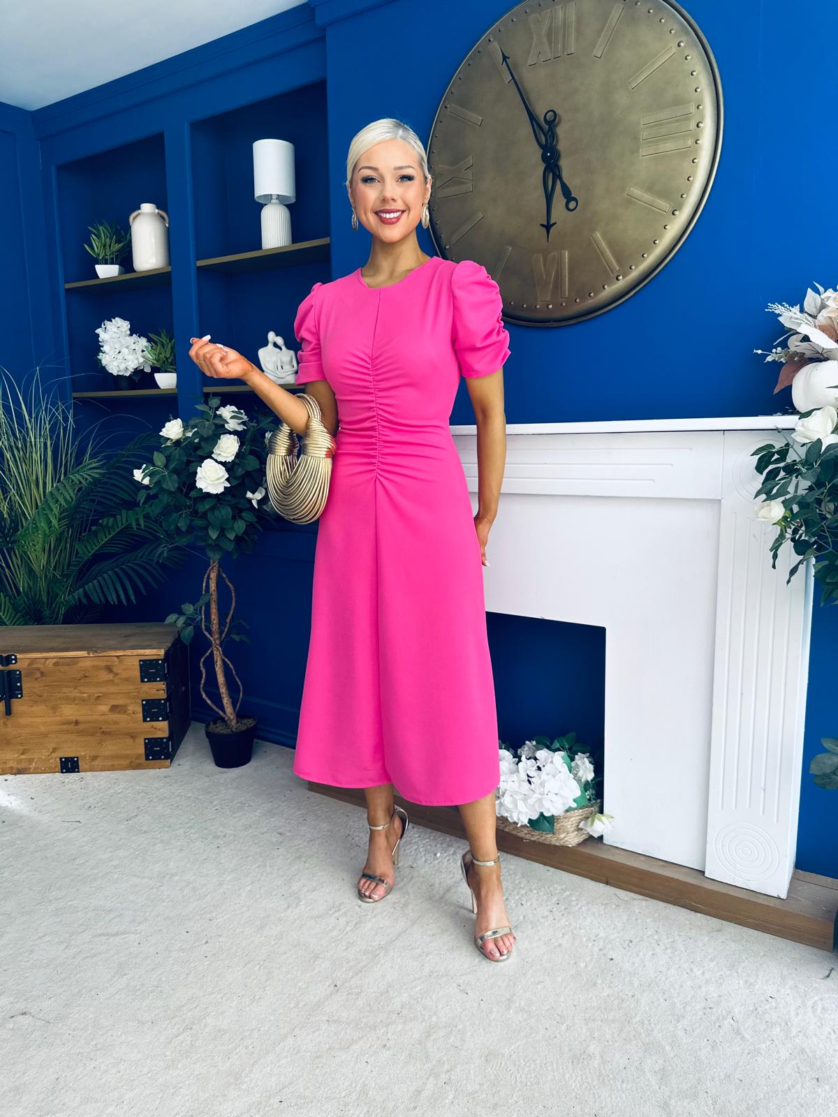 Chloe Gathered Detail Midi Dress Pink